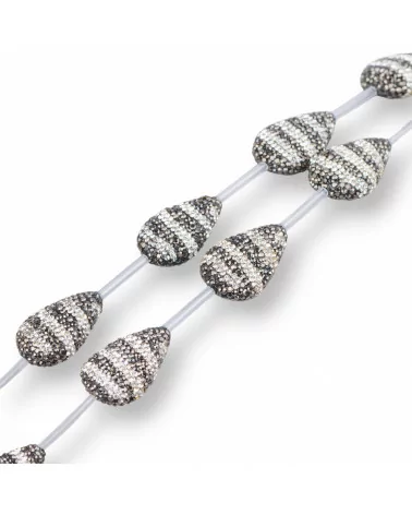 Perline a Filo Di Marcasite Strass Gocce Piatte 19x28mm 8pz Nero+Bianco-PERLINE CON MARCASITE STRASS | Worldofjewel.com