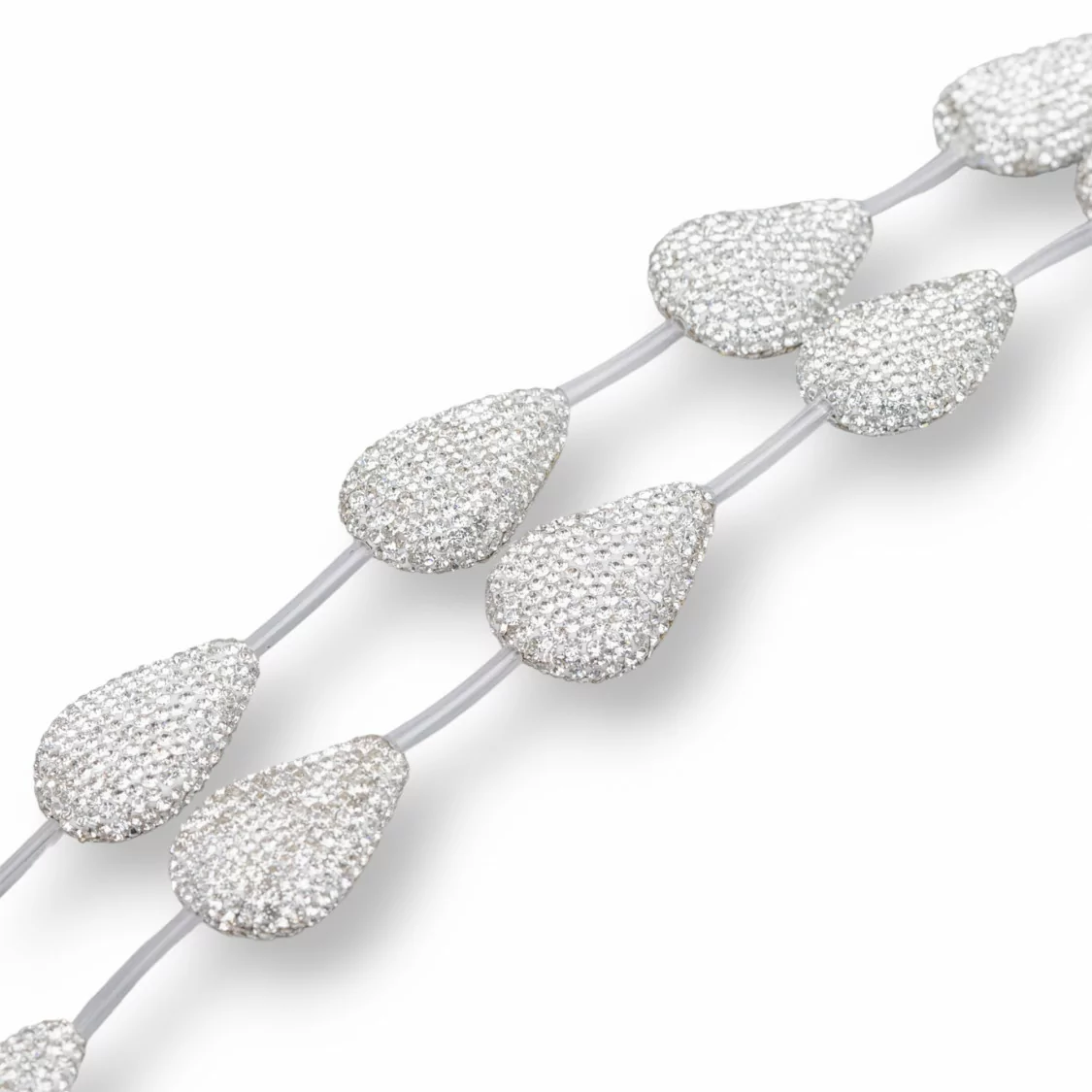 Perline a Filo Di Marcasite Strass Gocce Piatte 26x38mm 6pz Bianco-PERLINE CON MARCASITE STRASS | Worldofjewel.com