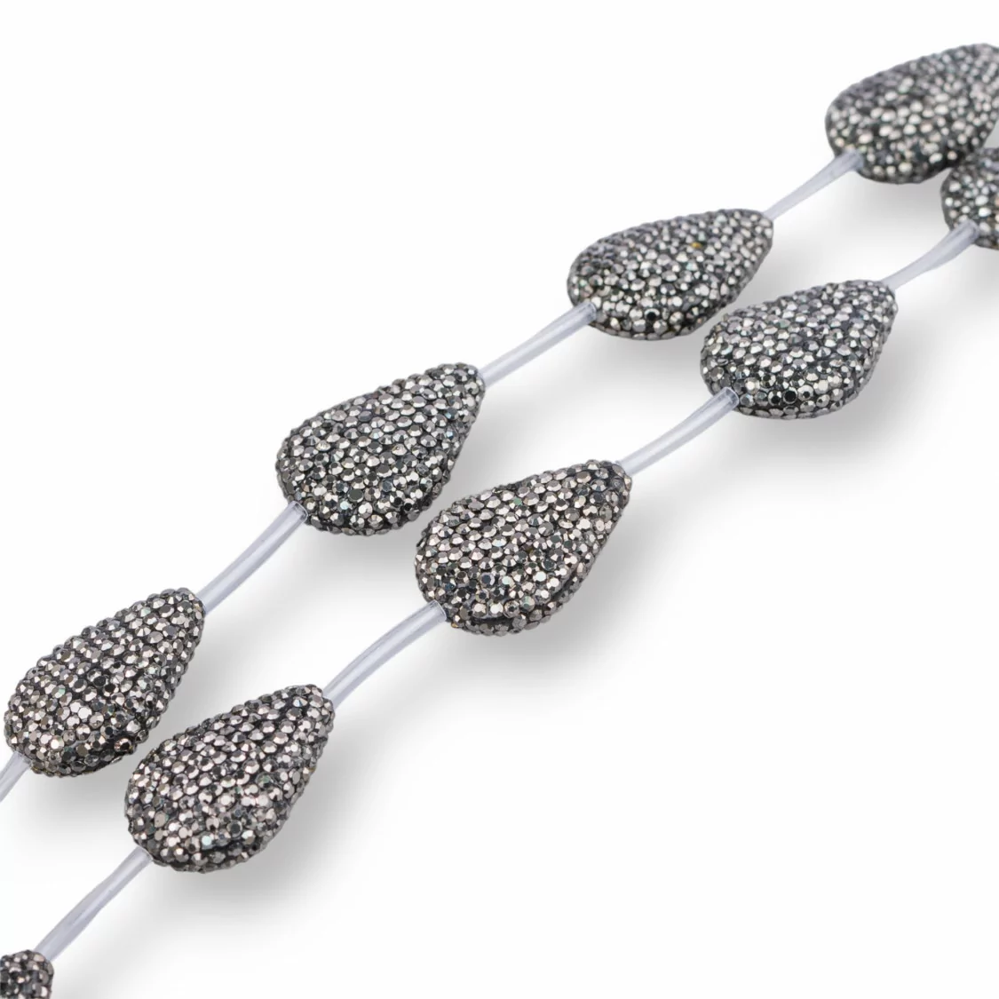 Perline a Filo Di Marcasite Strass Gocce Piatte 26x38mm 6pz Nero-PERLINE CON MARCASITE STRASS | Worldofjewel.com