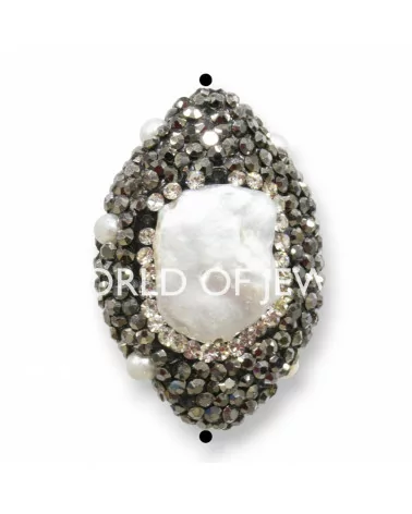 Perline a Filo Di Marcasite Strass Ovale Piatto Con Perle Di Fiume 24x30mm 6pz-PERLINE CON MARCASITE STRASS | Worldofjewel.com