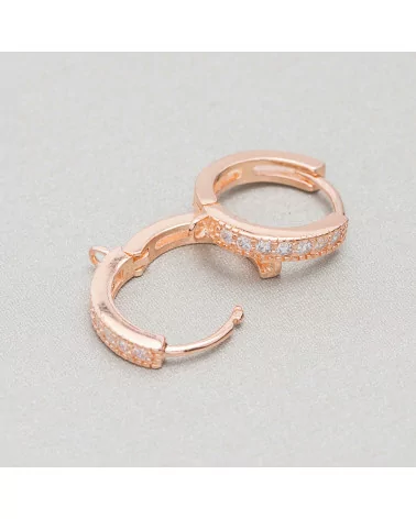 Base Per Orecchini Di Argento 925 Cerchio A Perno Con Zirconi 2,5x14mm 3 Paia Oro Rosa-BASI DI ARGENTO 925 | Worldofjewel.com