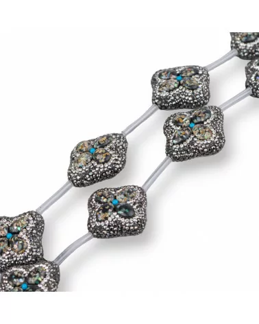 Perline a Filo Di Marcasite Strass Quadrifoglio Con Pietre 6pz Nero+Bianco-PERLINE CON MARCASITE STRASS | Worldofjewel.com