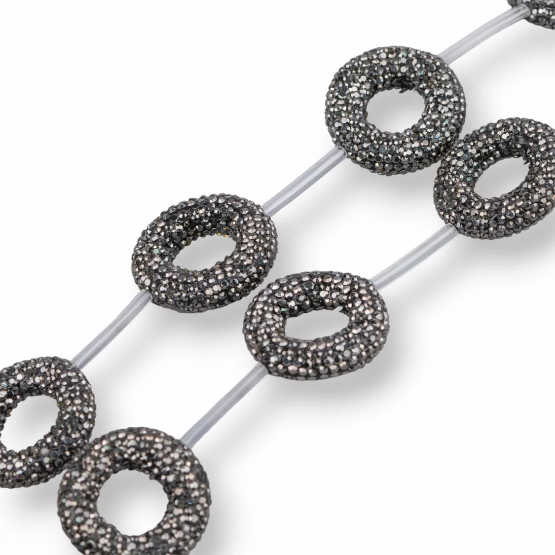 Perline a Filo Di Marcasite Strass Tondo Ciambella Forato 22mm 8pz Nero-PERLINE CON MARCASITE STRASS | Worldofjewel.com