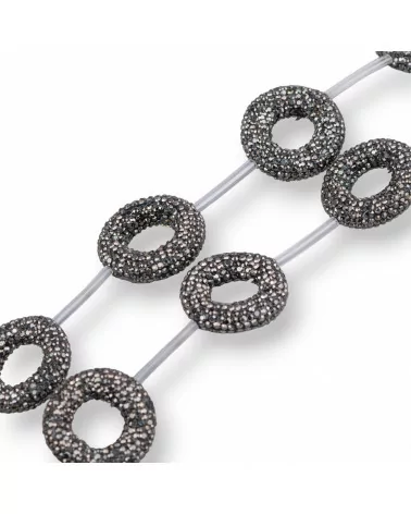 Perline a Filo Di Marcasite Strass Tondo Ciambella Forato 22mm 8pz Nero-PERLINE CON MARCASITE STRASS | Worldofjewel.com