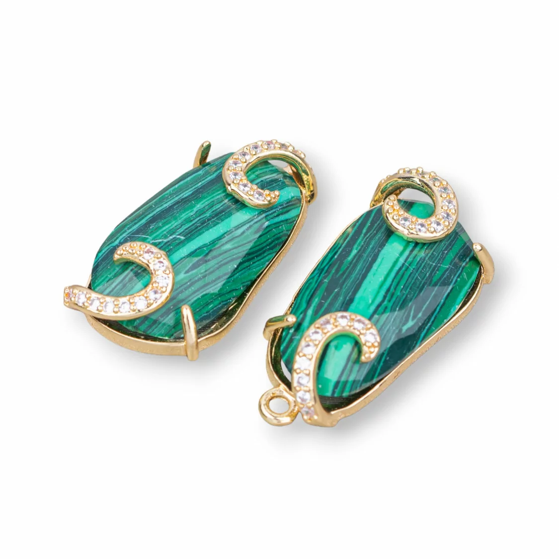 Connettore Componente Di Bronzo Con Occhio Di Gatto 13x26mm 6pz Pasta Di Malachite- STELLA DEL MATTINO | Worldofjewel.com