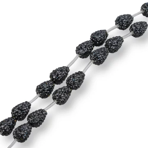 Strand Beads Component Of Marcasite Strass Drops Briolette 12x16mm 14pcs Black