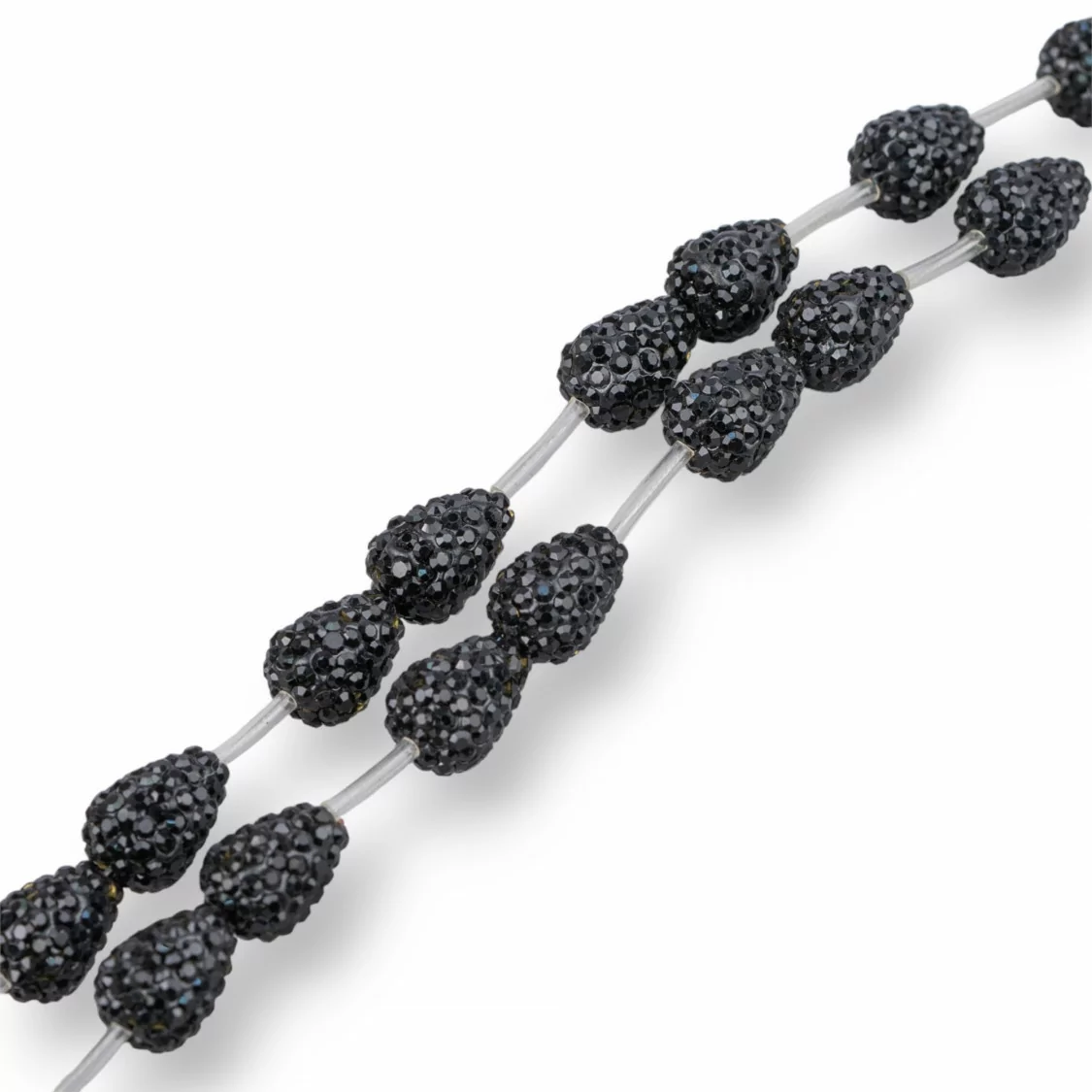 Perline A Filo Componente Di Marcasite Strass Gocce Briolette 12x16mm 14pz Nero-PERLINE CON MARCASITE STRASS | Worldofjewel.com