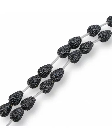 Perline A Filo Componente Di Marcasite Strass Gocce Briolette 12x16mm 14pz Nero-PERLINE CON MARCASITE STRASS | Worldofjewel.com