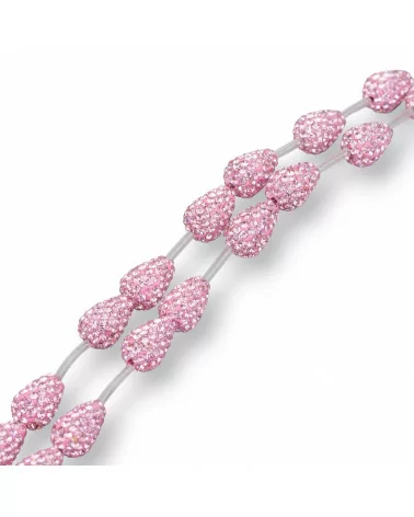 Perline A Filo Componente Di Marcasite Strass Gocce Briolette 12x16mm 14pz Rosa-PERLINE CON MARCASITE STRASS | Worldofjewel.com