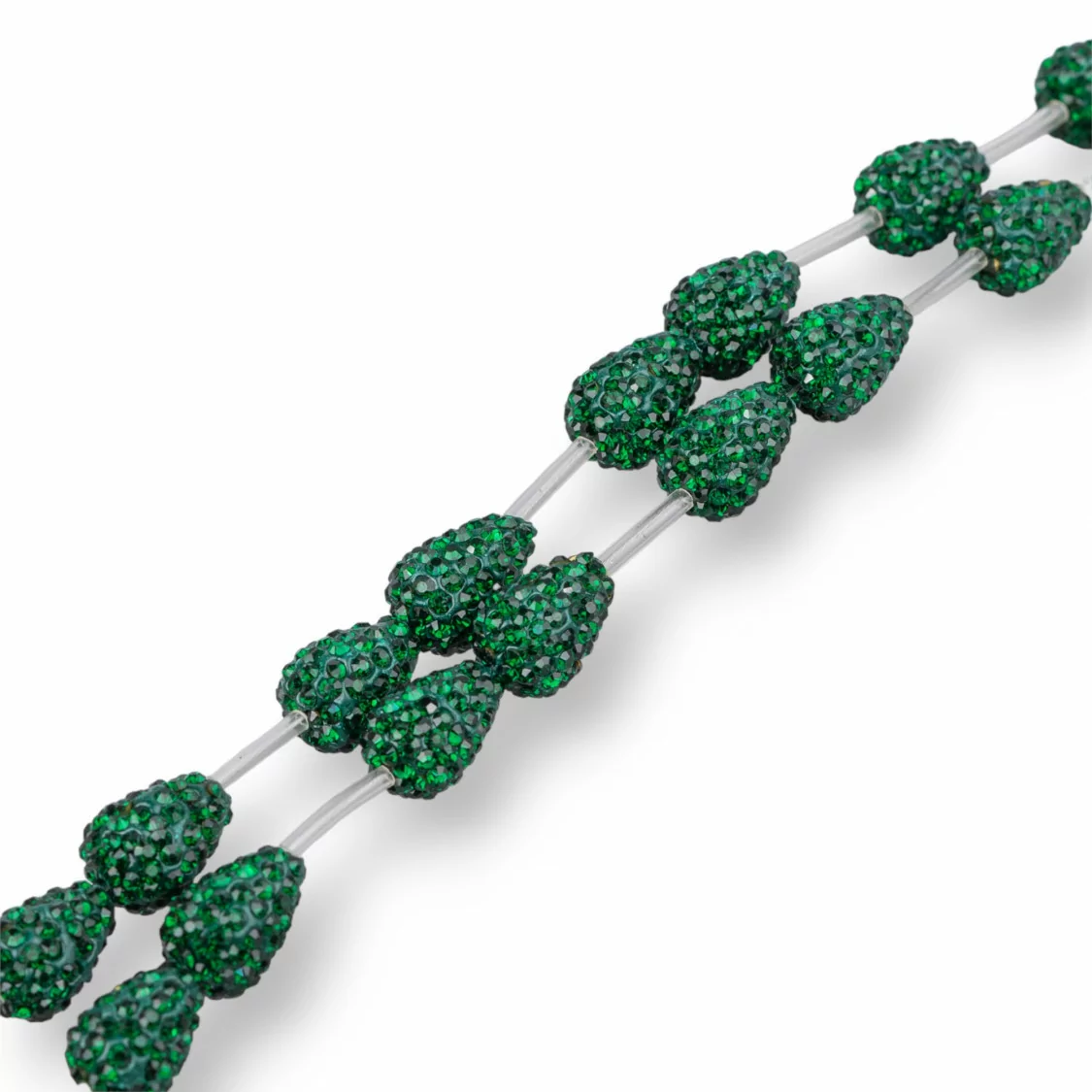 Perline A Filo Componente Di Marcasite Strass Gocce Briolette 12x16mm 14pz Verde Smeraldo-PERLINE CON MARCASITE STRASS | Worldofjewel.com