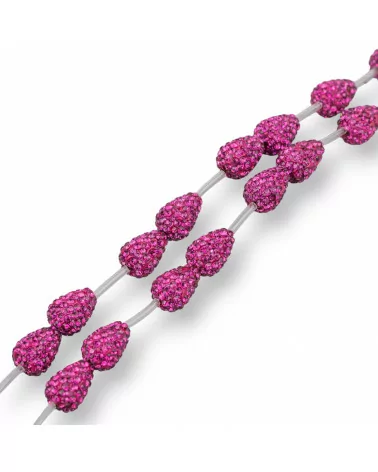 Perline A Filo Componente Di Marcasite Strass Gocce Briolette 12x16mm 14pz Viola Fucsia-PERLINE CON MARCASITE STRASS | Worldofjewel.com