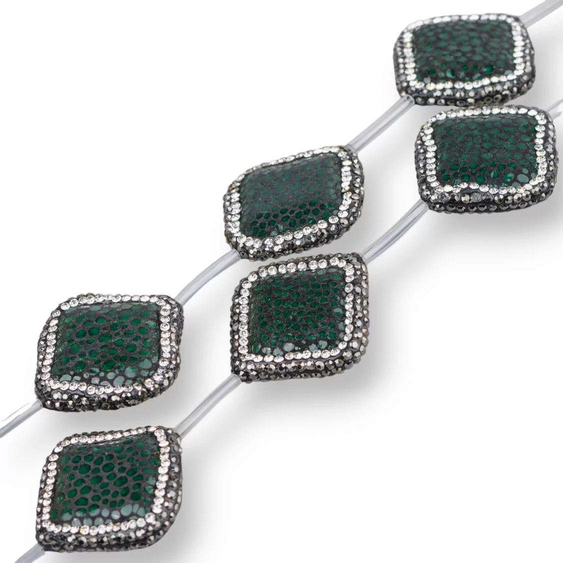 Perline A Filo Componente Di SnakeSkin Con Marcasite Strass Rombo 26mm 6pz Verde Scuro-PERLINE SNAKE SKIN | Worldofjewel.com