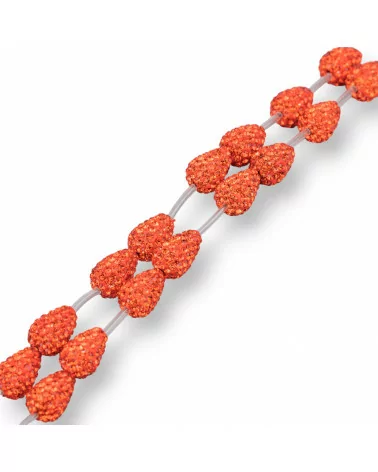 Perline A Filo Componente Di Marcasite Strass Gocce Briolette 12x16mm 14pz Arancio Intenso-PERLINE CON MARCASITE STRASS | Worldofjewel.com