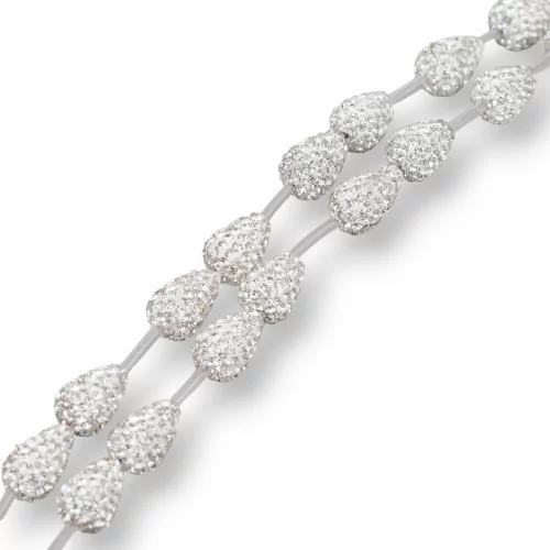 Perline A Filo Componente Di Marcasite Strass Gocce Briolette 12x16mm 14pz Bianco-PERLINE CON MARCASITE STRASS | Worldofjewel.com