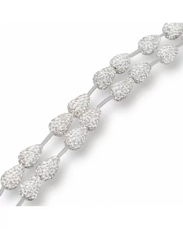 Perline A Filo Componente Di Marcasite Strass Gocce Briolette 12x16mm 14pz Bianco-PERLINE CON MARCASITE STRASS | Worldofjewel.com