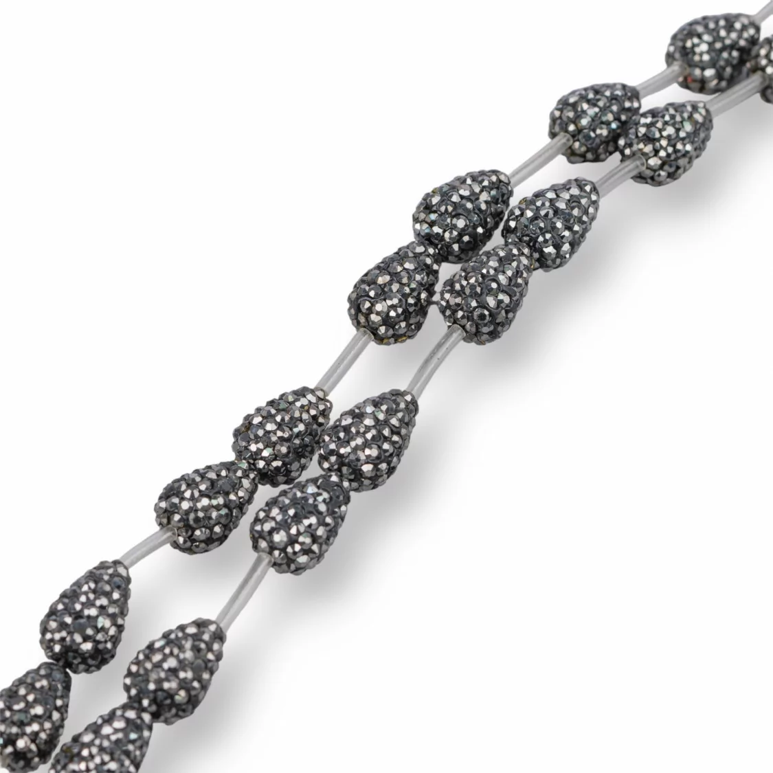 Perline A Filo Componente Di Marcasite Strass Gocce Briolette 12x16mm 14pz Ematite-PERLINE CON MARCASITE STRASS | Worldofjewel.com