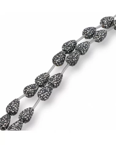 Perline A Filo Componente Di Marcasite Strass Gocce Briolette 12x16mm 14pz Ematite-PERLINE CON MARCASITE STRASS | Worldofjewel.com