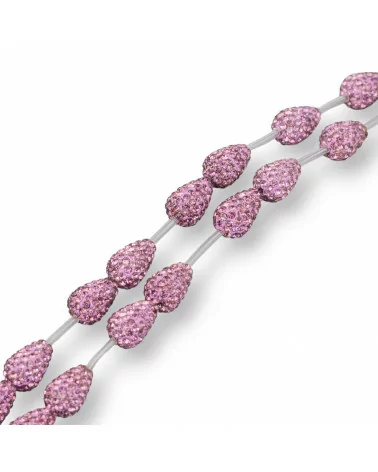 Perline A Filo Componente Di Marcasite Strass Gocce Briolette 12x16mm 14pz Fucsia-PERLINE CON MARCASITE STRASS | Worldofjewel.com