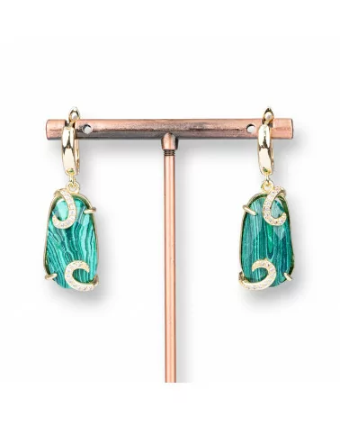 Orecchini A Monachella Di Bronzo Con Occhio Di Gatto Con Zirconi 14x42mm Pasta Di Malachite-BRONZO CRYSTAL | Worldofjewel.com