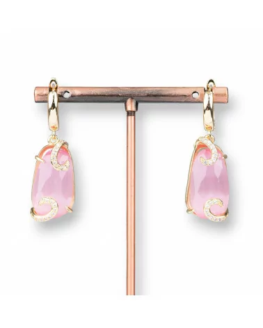 Orecchini A Monachella Di Bronzo Con Occhio Di Gatto Con Zirconi 14x42mm Rosa-BRONZO CRYSTAL | Worldofjewel.com