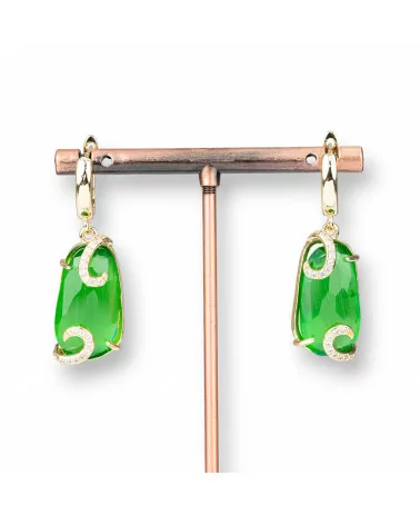 Orecchini A Monachella Di Bronzo Con Occhio Di Gatto Con Zirconi 14x42mm Verde Chiaro-BRONZO CRYSTAL | Worldofjewel.com