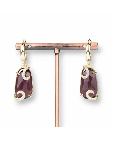 Orecchini A Monachella Di Bronzo Con Occhio Di Gatto Con Zirconi 14x42mm Viola-BRONZO CRYSTAL | Worldofjewel.com