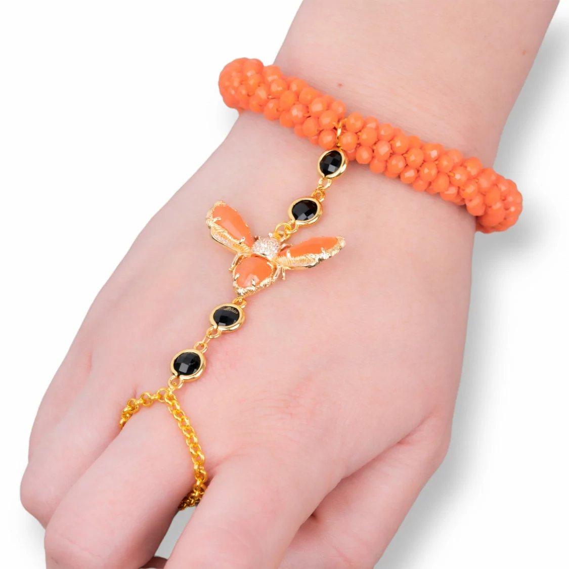 Bracciali Baciamano Di Bronzo e Occhi di Gatto E Cristalli Arancio-BRACCIALI BRONZO E OCCHIO DI GATTO | Worldofjewel.com