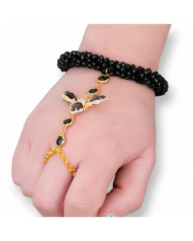 Bracciali Baciamano Di Bronzo e Occhi di Gatto E Cristalli Nero-BRACCIALI BRONZO E OCCHIO DI GATTO | Worldofjewel.com