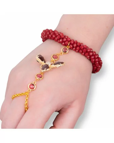 Bracciali Baciamano Di Bronzo e Occhi di Gatto E Cristalli Rosso-BRACCIALI BRONZO E OCCHIO DI GATTO | Worldofjewel.com