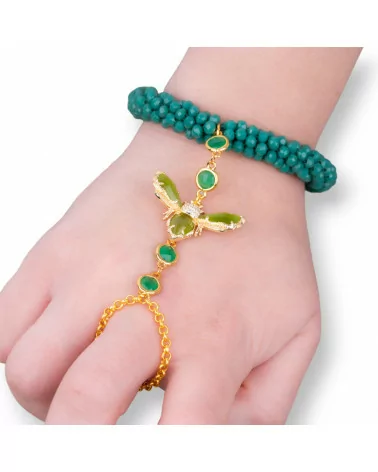 Bracciali Baciamano Di Bronzo e Occhi di Gatto E Cristalli Smeraldo-BRACCIALI BRONZO E OCCHIO DI GATTO | Worldofjewel.com