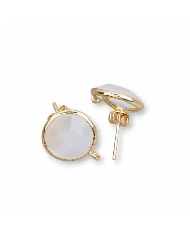 Base Per Orecchini Di Ottone A Perno Con Occhio Di Gatto Sfaccettato Tondo 13mm 5 Paia Bianco-BASI CON PIETRE E PERLINE | Worldofjewel.com