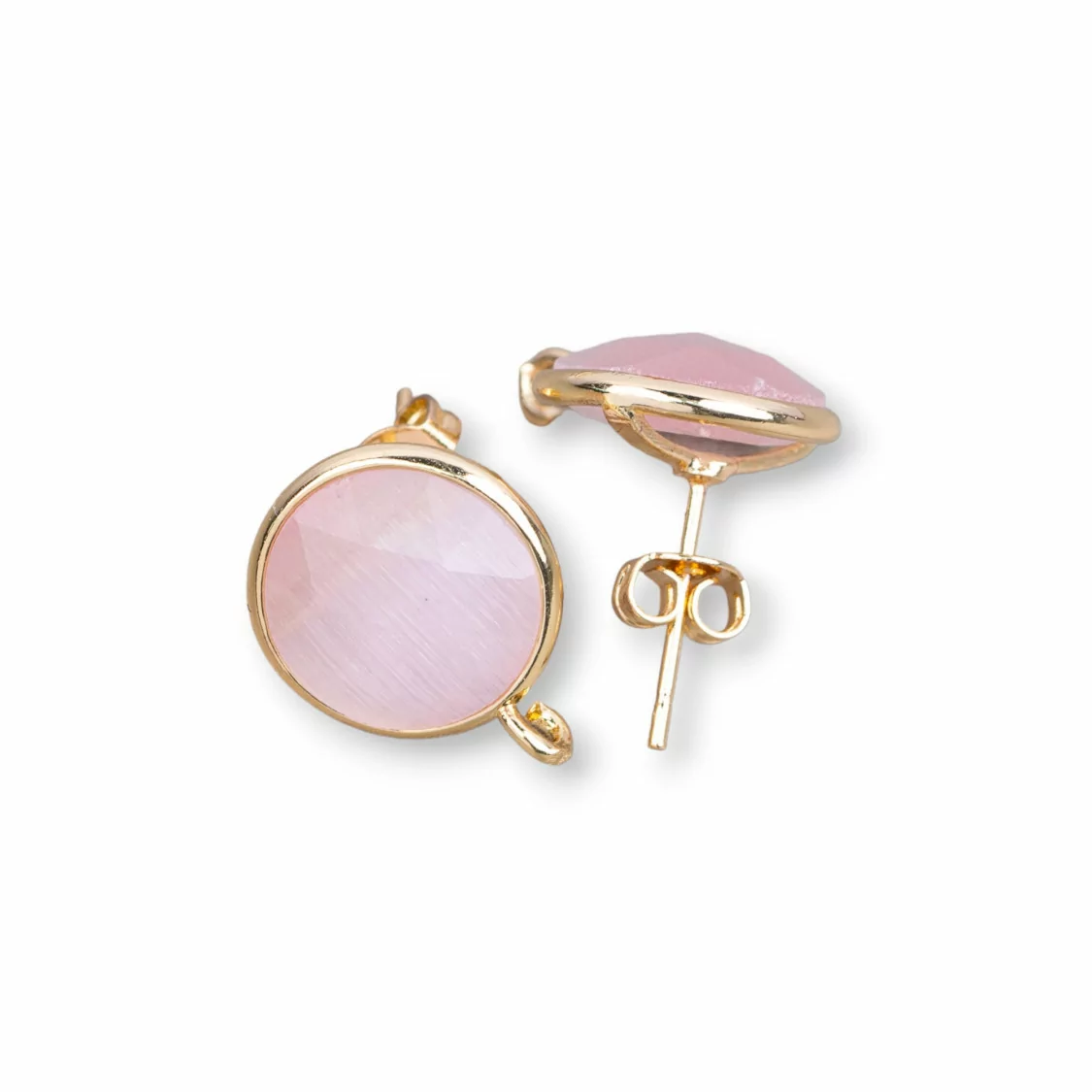 Base Per Orecchini Di Ottone A Perno Con Occhio Di Gatto Sfaccettato Tondo 13mm 5 Paia Rosa-BASI CON PIETRE E PERLINE | Worldofjewel.com