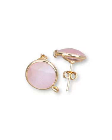 Base Per Orecchini Di Ottone A Perno Con Occhio Di Gatto Sfaccettato Tondo 13mm 5 Paia Rosa-BASI CON PIETRE E PERLINE | Worldofjewel.com