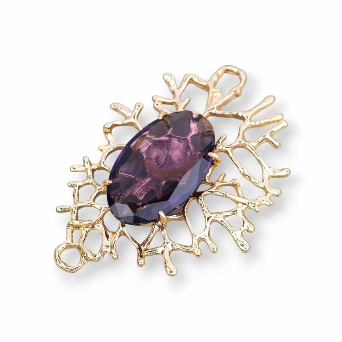 Connettore Componente Di Bronzo Stile Rami Di Corallo Con Cabochon Incastonato 40x53mm 2pz Viola-CONNETTORI CON PIETRE | Worldofjewel.com