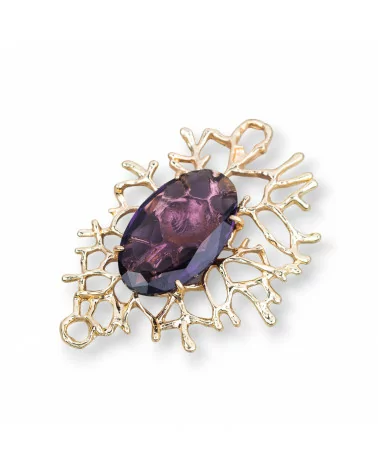 Connettore Componente Di Bronzo Stile Rami Di Corallo Con Cabochon Incastonato 40x53mm 2pz Viola-CONNETTORI CON PIETRE | Worldofjewel.com