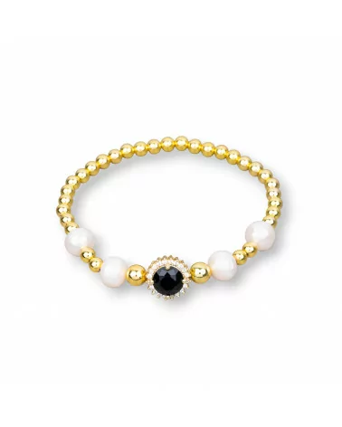 Bracciale Di Ematite 4mm Perle Di Fiume E Centrale Punto Luce Con Zirconi Nero-BRACCIALI DI PIETRE E PERLE | Worldofjewel.com