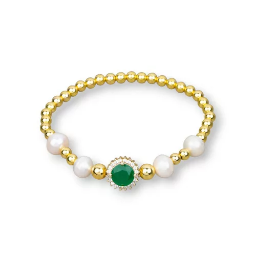 Bracciale Di Ematite 4mm Perle Di Fiume E Centrale Punto Luce Con Zirconi Verde-BRACCIALI DI PIETRE E PERLE | Worldofjewel.com