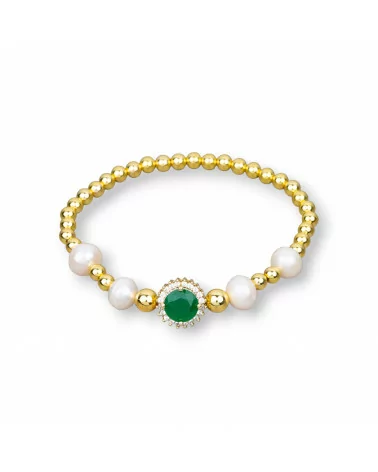 Bracciale Di Ematite 4mm Perle Di Fiume E Centrale Punto Luce Con Zirconi Verde-BRACCIALI DI PIETRE E PERLE | Worldofjewel.com