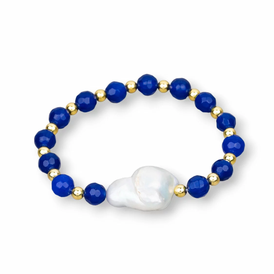 Bracciali Elasticizzato Di Perle Di Fiume Occhio Di Gatto E Ematite Blu Elettrico-BRACCIALI DI PIETRE E PERLE | Worldofjewel.com