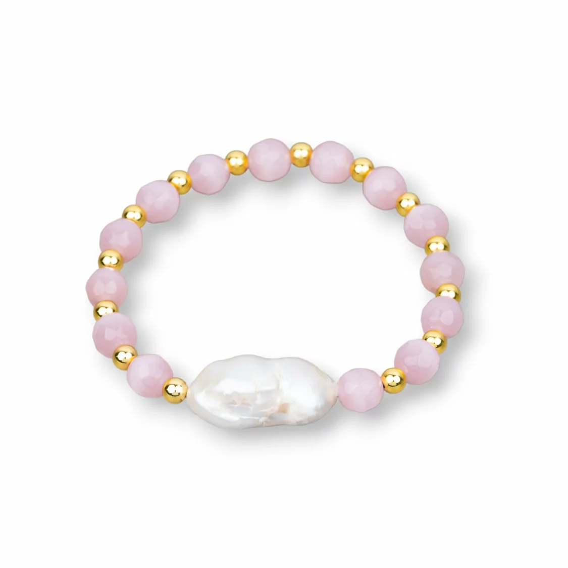 Bracciali Elasticizzato Di Perle Di Fiume Occhio Di Gatto E Ematite Rosa-BRACCIALI DI PIETRE E PERLE | Worldofjewel.com