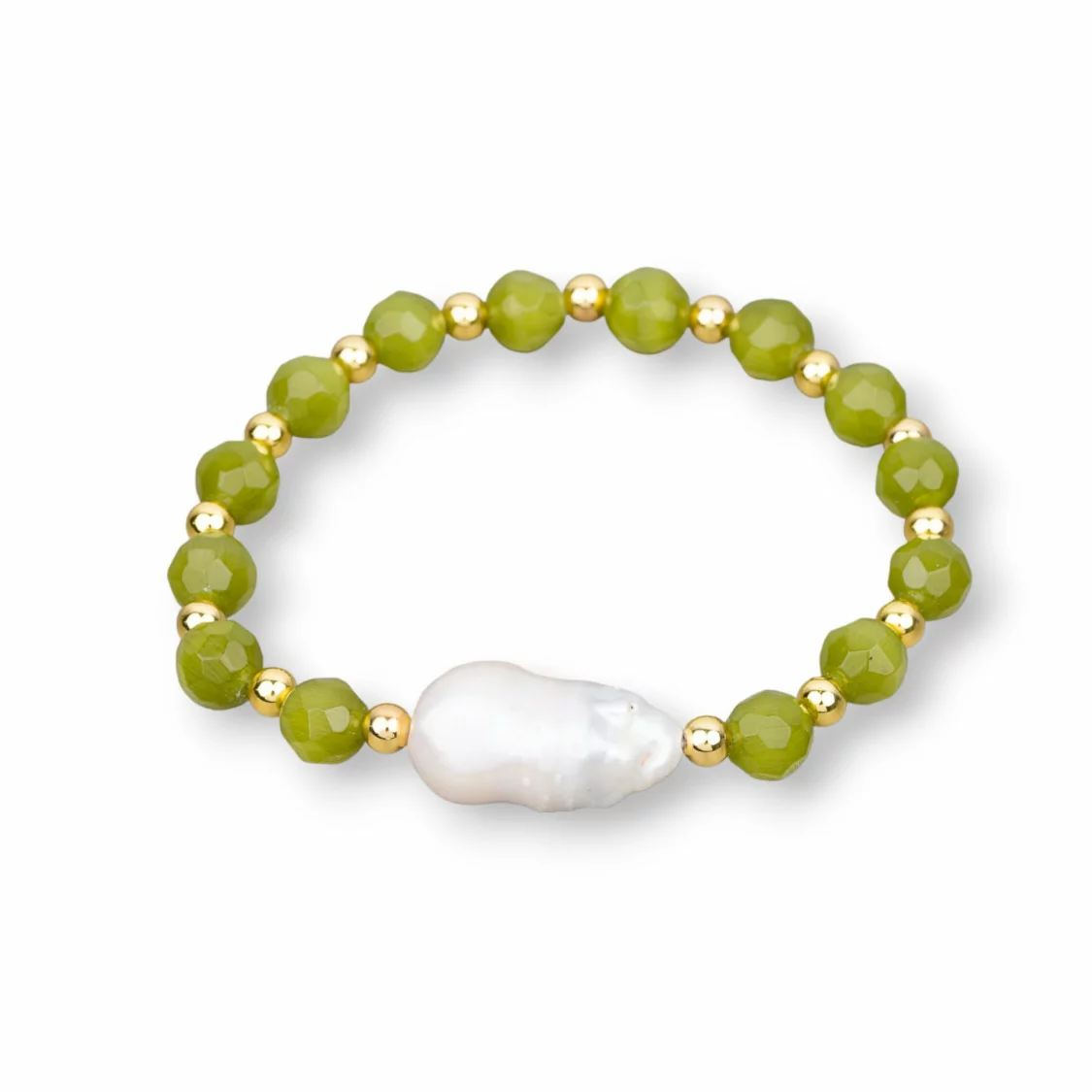 Bracciali Elasticizzato Di Perle Di Fiume Occhio Di Gatto E Ematite Verde Acido-BRACCIALI DI PIETRE E PERLE | Worldofjewel.com