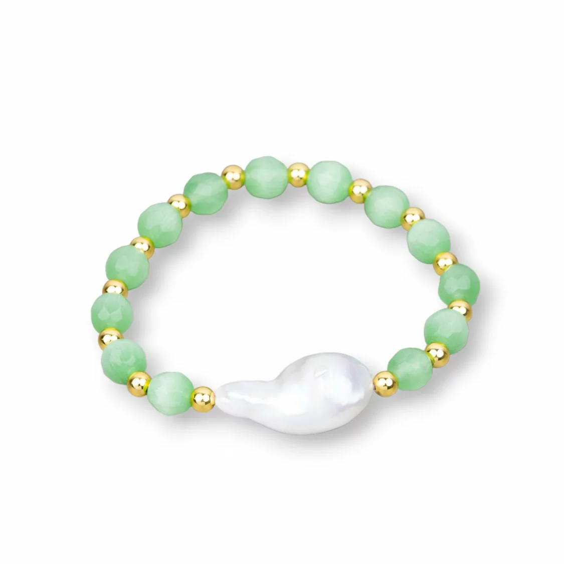 Bracciali Elasticizzato Di Perle Di Fiume Occhio Di Gatto E Ematite Verde Chiaro-BRACCIALI DI PIETRE E PERLE | Worldofjewel.com