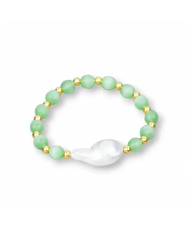 Bracciali Elasticizzato Di Perle Di Fiume Occhio Di Gatto E Ematite Verde Chiaro-BRACCIALI DI PIETRE E PERLE | Worldofjewel.com