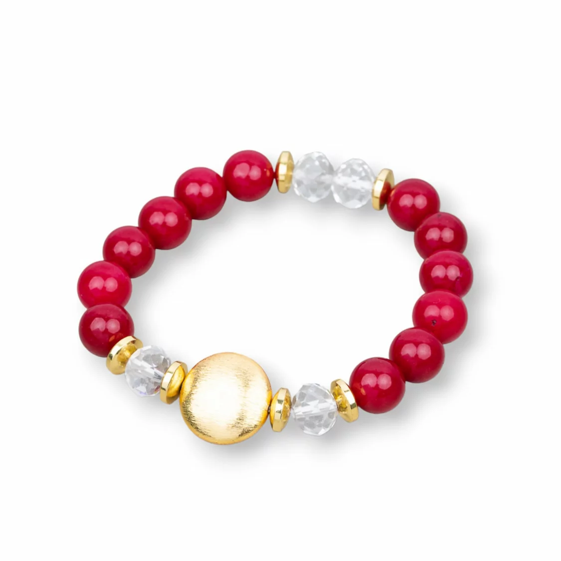 Bracciali Elasticizzato Di Pietre Dure E Centrale di Bronzo Spazzolato Giada Rossa-BRACCIALI DI PIETRE DURE | Worldofjewel.com