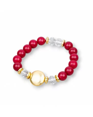 Bracciali Elasticizzato Di Pietre Dure E Centrale di Bronzo Spazzolato Giada Rossa-BRACCIALI DI PIETRE DURE | Worldofjewel.com