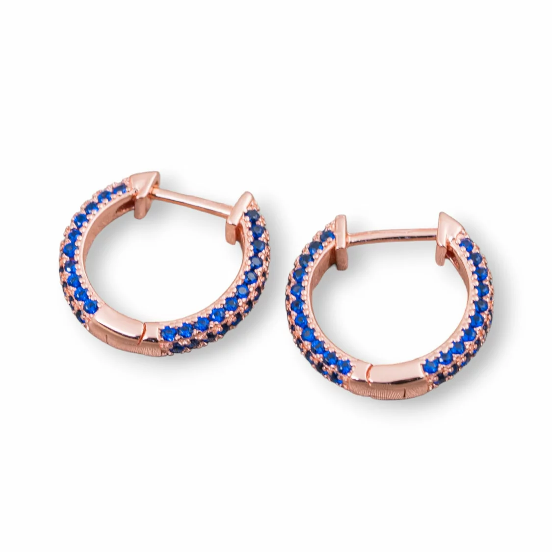 Orecchini Perno Chiuso Di Argento 925 Con Zirconi Micropave' Cerchietto 16mm 2 Paia Oro Rosa Blu-ARGENTO 925 DESIGN ITALY | Worldofjewel.com