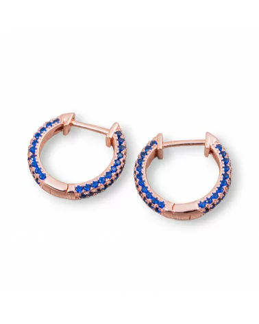 Orecchini Perno Chiuso Di Argento 925 Con Zirconi Micropave' Cerchietto 16mm 2 Paia Oro Rosa Blu-ARGENTO 925 DESIGN ITALY | Worldofjewel.com