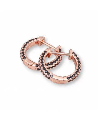 Orecchini Perno Chiuso Di Argento 925 Con Zirconi Micropave' Cerchietto 16mm 2 Paia Oro Rosa Nero-ARGENTO 925 DESIGN ITALY | Worldofjewel.com