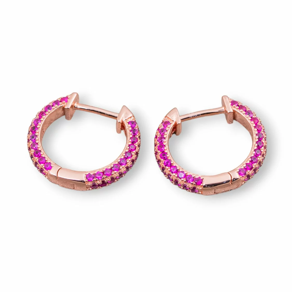 Orecchini Perno Chiuso Di Argento 925 Con Zirconi Micropave' Cerchietto 16mm 2 Paia Oro Rosa Rosso-ARGENTO 925 DESIGN ITALY | Worldofjewel.com