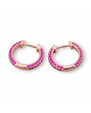 Orecchini Perno Chiuso Di Argento 925 Con Zirconi Micropave' Cerchietto 16mm 2 Paia Oro Rosa Rosso-ARGENTO 925 DESIGN ITALY | Worldofjewel.com